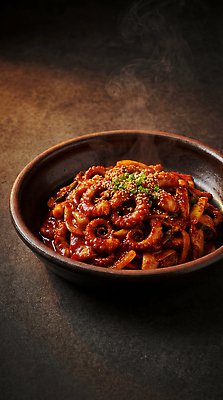 JPG 편집이미지 그릇 한식 음식 한국 식사 맛 볶음 주꾸미 쭈꾸미볶음 편집실사 AI포토 AI콘텐츠 식기 아시아 컨셉 연체동물 수중동물 CG 파일형식
