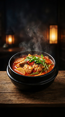 JPG 편집이미지 한식 음식 조명 요리 식사 뜨거움 찌개 뚝배기 국물 매운탕 우럭 우럭탕 편집실사 AI포토 AI콘텐츠 어류 CG 탕 파일형식