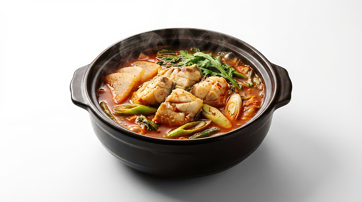JPG 편집이미지 한식 음식 채소 요리 식사 뜨거움 찌개 뚝배기 국물 매운탕 생선찌개 우럭 우럭탕 편집실사 AI포토 AI콘텐츠 어류 CG 탕 파일형식