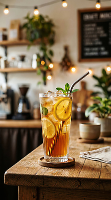 JPG 편집이미지 음료 조각 탁자 조명 잔 여름 얼음 카페 민트 레몬차 레몬티 편집실사 AI포토 AI콘텐츠 자연요소 식기 계절 가구 상점 차 허브 CG 파일형식