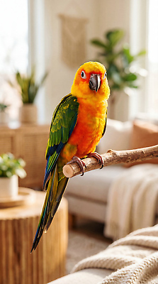 JPG 나무 식물 편집이미지 거실 자연 조류 실내 반려동물 햇빛 주황색 방 앵무새 편집실사 AI포토 AI콘텐츠 동물 컬러 내부 빛 CG 생태계 파일형식