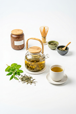 JPG 편집이미지 음료 잎 재료 티타임 풀 차 찻주전자 찻잎 뜨거운물 잎차 허브차 편집실사 AI포토 AI콘텐츠 식물 주전자 휴식 CG 파일형식