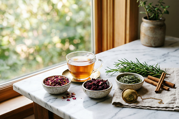 JPG 편집이미지 웰빙 꽃 음료 티타임 건강 요리 차 허브 향신료 향기 편집실사 AI포토 AI콘텐츠 식물 휴식 CG 냄새 향미료 파일형식