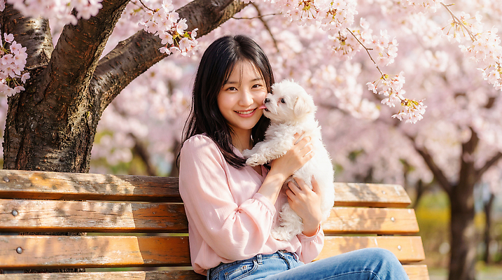 JPG 나무 편집이미지 공원 여자 행복 벤치 한명 웃음 반려동물 봄 벚꽃 말티즈 강아지 즐거움 의료성형뷰티 편집실사 AI인물포토 AI콘텐츠 식물 동물 1 계절 공공시설 꽃 감정 의자 표정 사람 개 CG 파일형식 AI포토