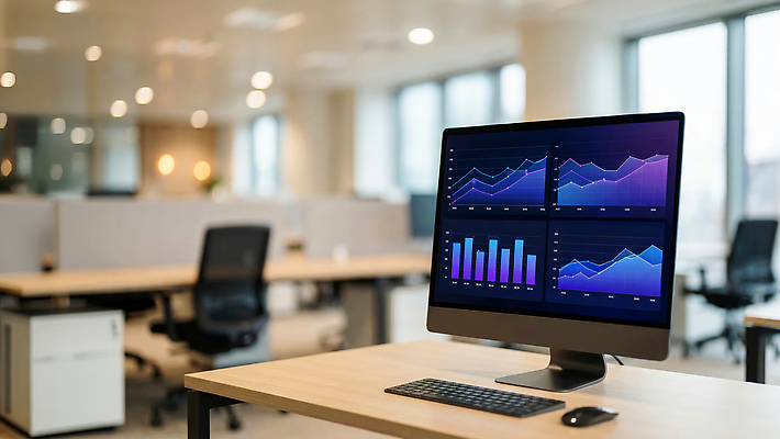 JPG 편집이미지 그래프 조명 기술 컴퓨터 사무실 스크린 자료 업무 책상 분석 대시보드 편집실사 AI포토 AI콘텐츠 가구 컨셉 비즈니스 전자제품 작업 CG 파일형식