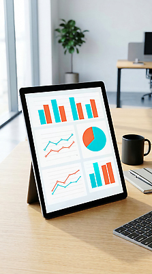 JPG 편집이미지 커피 그래프 태블릿 사무실 디지털 자료 업무 커피잔 책상 분석 경영 편집실사 AI포토 AI콘텐츠 음료 가구 컨셉 비즈니스 잔 전자제품 스마트기기 작업 CG 파일형식