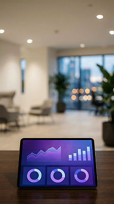 JPG 식물 편집이미지 야경 의자 탁자 그래프 조명 실내 컴퓨터 사무실 스크린 자료 도시 작업 분석 편집실사 AI포토 AI콘텐츠 가구 컨셉 비즈니스 풍경 내부 전자제품 밤 야간 CG 파일형식