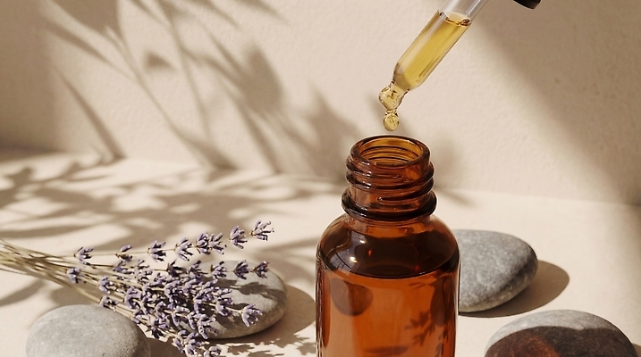 JPG 편집이미지 유리병 장식 햇빛 돌 분위기 떨어짐 아로마 아로마테라피 라벤더 보습 아로마오일 편집실사 AI포토 AI콘텐츠 꽃 컨셉 병_용기 빛 오일_화장품 허브 CG 테라피 파일형식