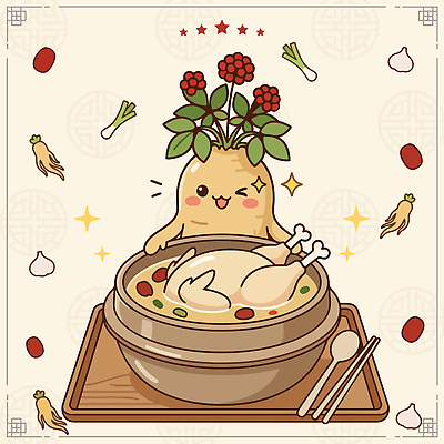 그릇 한식 음식 채소 일러스트 재료 따뜻함 건강 요리 맛 국물 삼계탕 아기자기 국내일러스트 AI파일 식기 컨셉 보양식 파일형식 벡터