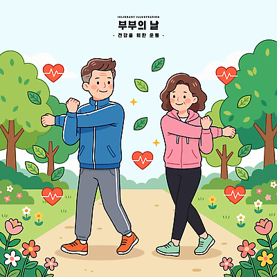 나무 공원 여자 남자 꽃 일러스트 건강 사랑 사람 일상 운동 산책 부부의날 국내일러스트 AI파일 식물 공공시설 기념일 감정 휴식 라이프 파일형식 벡터 컨셉 이벤트 생활 시설
