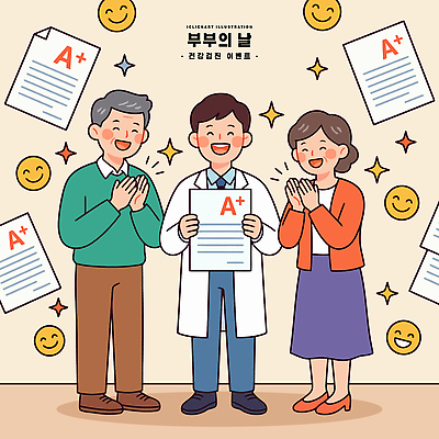 여자 남자 행복 일러스트 가족 엄마 웃음 부모 기쁨 의사 자녀 축하 아빠 건강검진 부부의날 성적표 국내일러스트 AI파일 기념일 감정 컨셉 관계 표정 사람 의료진 검사 파일형식 벡터 직업 의학 이벤트