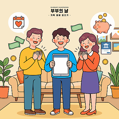 여자 남자 행복 돈 일러스트 가족 사랑 웃음 이벤트 태블릿 기쁨 저금통 축하 돈모으기 부부의날 국내일러스트 AI파일 기념일 감정 컨셉 관계 표정 사람 전자제품 스마트기기 저축 재산 파일형식 벡터 금융 경제