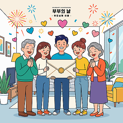 여자 기념일 남자 행복 일러스트 가족 집안 함께함 선물 사랑 웃음 기쁨 모임 축하 편지 부부의날 국내일러스트 AI파일 감정 컨셉 관계 실내 표정 사람 이벤트 파일형식 벡터 내부