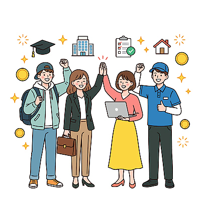 손 일러스트 졸업 응원 미래 협력 직장 웃음 청년 친구 기쁨 도전 성장 축하 목표 대학교 기회 월세 지원금 국내일러스트 AI파일 교육 감정 컨셉 회사 학교 관계 부동산 표정 성인 신체부위 지원 파일형식 벡터