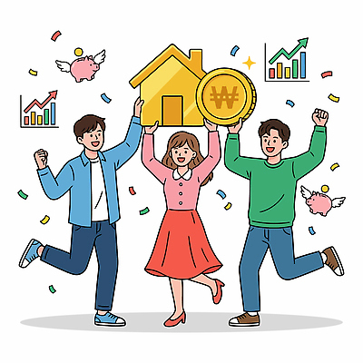돈 일러스트 성공 부동산 그래프 주택 웃음 청년 금융 경제 친구 기쁨 투자 월세 지원금 국내일러스트 AI파일 감정 컨셉 비즈니스 관계 표정 성인 건물 재산 지원 파일형식 벡터