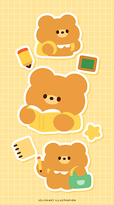 스티커 가방 일러스트 곰 책 독서 연필 귀여움 공책 칠판 오브젝트 체크 엘리먼트 국내일러스트 AI파일 동물 잡화 컨셉 포유류 문구용품 학용품 필기구 파일형식 벡터