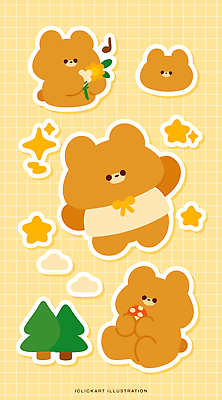나무 구름 캐릭터 꽃 별 스티커 일러스트 곰 귀여움 버섯 곰인형 즐거움 오브젝트 엘리먼트 국내일러스트 AI파일 자연요소 식물 동물 감정 인형 컨셉 포유류 파일형식 벡터