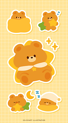 캐릭터 별 스티커 일러스트 곰 귀여움 이불 잠 오브젝트 꿈꾸다 엘리먼트 국내일러스트 AI파일 자연요소 동물 컨셉 포유류 침구 꿈 파일형식 벡터