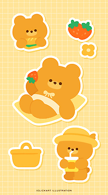 캐릭터 음료 빵 스티커 일러스트 곰 딸기 바구니 귀여움 먹기 오브젝트 엘리먼트 국내일러스트 AI파일 동물 음식 컨셉 과일 포유류 모션 파일형식 벡터