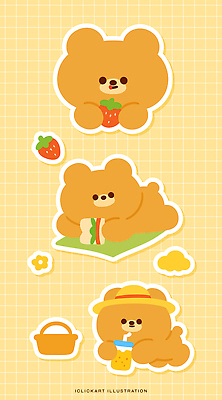캐릭터 음료 스티커 일러스트 곰 딸기 디저트 샌드위치 소풍 바구니 귀여움 먹기 오브젝트 엘리먼트 국내일러스트 AI파일 동물 음식 컨셉 과일 포유류 모션 야외활동 파일형식 벡터