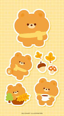 캐릭터 커피 스티커 낙엽 일러스트 곰 나뭇잎 귀여움 목도리 버섯 오브젝트 도토리 엘리먼트 국내일러스트 AI파일 동물 잡화 음료 컨셉 잎 포유류 견과류 파일형식 벡터