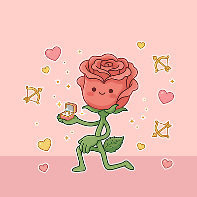 캐릭터 별 분홍색 프로포즈 일러스트 사랑 웃음 장미 로맨틱 하트 반지 무릎 꽃캐릭터 일러캐릭터 AI파일 자연요소 모양 꽃 감정 컬러 컨셉 장신구 표정 신체부위 파일형식 벡터