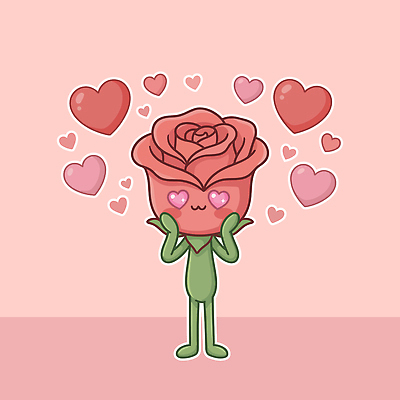 캐릭터 꽃 행복 감정 일러스트 사랑 장미 기쁨 하트 꽃캐릭터 일러캐릭터 AI파일 모양 식물 파일형식 벡터