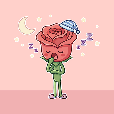캐릭터 꽃 별 일러스트 휴식 장미 잠옷 달 잠 졸음 밤 꽃캐릭터 일러캐릭터 AI파일 자연요소 식물 옷 감정 컨셉 파일형식 벡터