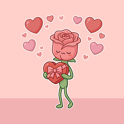 캐릭터 행복 일러스트 선물 사랑 상자 장미 하트 꽃캐릭터 일러캐릭터 AI파일 모양 꽃 감정 파일형식 벡터
