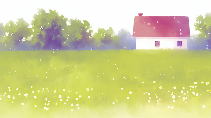 식물 계절 컬러 건물 빛 시골 생태계 파일형식 AI콘텐츠 주택 초원 나무 꽃 풍경 하늘 햇빛 자연 초록색 여름 농촌 JPG 국내일러스트 일러스트 AI일러스트