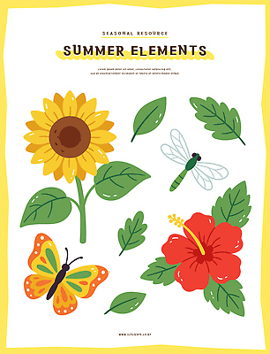 식물 꽃 나비 곤충 일러스트 해바라기 여름 잠자리 오브젝트 엘리먼트 히비스커스 국내일러스트 AI파일 동물 계절 파일형식 벡터