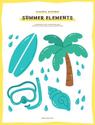 일러스트 여름 야자수 물방울 서핑보드 소라 오브젝트 스노클링용품 엘리먼트 국내일러스트 AI파일 나무 계절 스포츠용품 어패류 보드 스노클링 파일형식 벡터