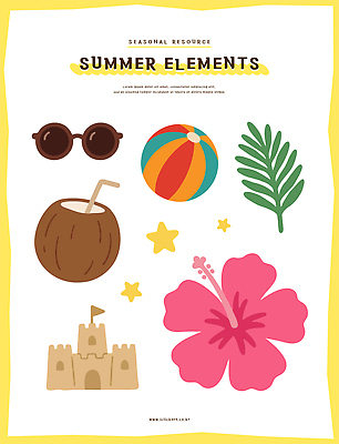 꽃 잎 일러스트 공 여름 선글라스 오브젝트 코코넛 모래성 엘리먼트 코코넛주스 히비스커스 국내일러스트 AI파일 식물 계절 안경 모래 과일 주스 파일형식 벡터