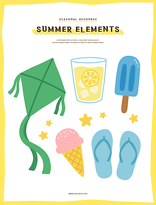 음료 일러스트 아이스크림 슬리퍼 여름 레모네이드 연 오브젝트 엘리먼트 국내일러스트 AI파일 계절 신발 디저트 놀이용품 에이드 파일형식 벡터