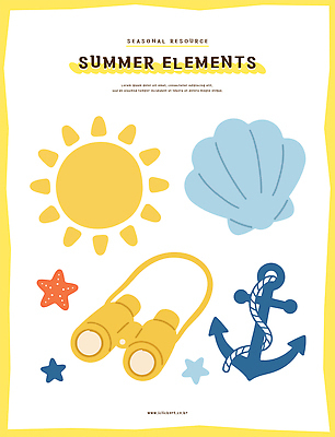 별 일러스트 조개 불가사리 여름 태양 망원경 오브젝트 닻 엘리먼트 국내일러스트 AI파일 자연요소 계절 어패류 극피동물 파일형식 벡터