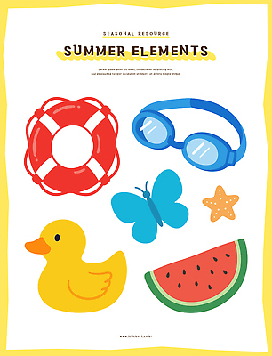 나비 과일 일러스트 불가사리 수박 오리 여름 물안경 오브젝트 엘리먼트 구명부환 국내일러스트 AI파일 계절 곤충 조류 극피동물 안전장비 수영용품 튜브 파일형식 벡터