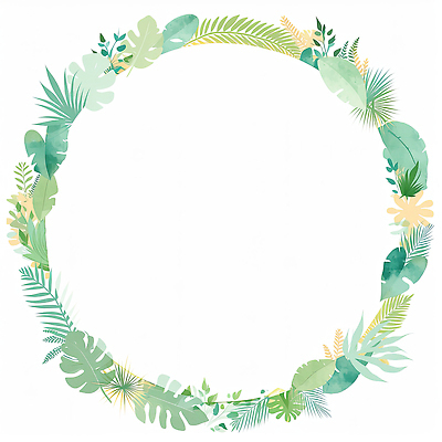 JPG 식물 꽃 잎 일러스트 수채화 프레임 초록색 원형 열대식물 조화 열대잎 트로피컬아트 국내일러스트 AI일러스트 AI콘텐츠 도형 컬러 그림 파일형식