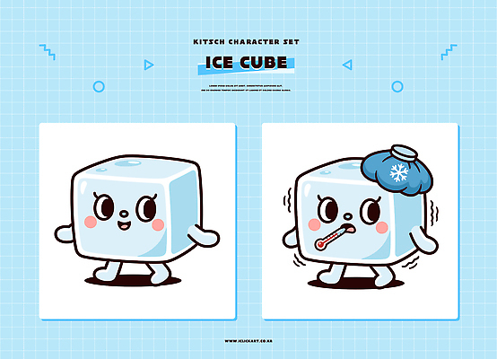 캐릭터 일러스트 웃음 파란색 귀여움 얼음 온도계 감기 얼음주머니 키치 일러캐릭터 AI파일 자연요소 컬러 컨셉 표정 질병 주머니 파일형식 벡터