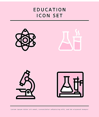 교육 분홍색 과학 일러스트 현미경 세트 플라스크 오브젝트 원자 국내일러스트 AI파일 컬러 실험기구 파일형식 벡터
