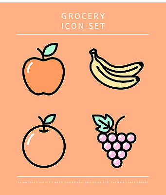 음식 오렌지 과일 일러스트 포도 바나나 세트 주황색 사과 엘리먼트 국내일러스트 AI파일 컬러 파일형식 벡터