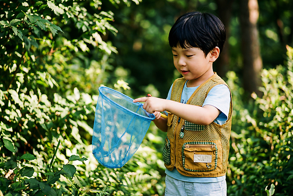 JPG 나무 식물 편집이미지 어린이 곤충 자연 여름 소풍 탐험 체험 풀 즐거움 탐사 채집망 발견 편집실사 AI인물포토 AI콘텐츠 동물 계절 감정 컨셉 사람 야외활동 CG 생태계 파일형식 AI포토