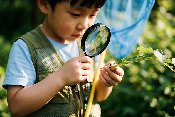 JPG 식물 편집이미지 어린이 자연 나뭇잎 여름 탐험 관찰 체험 숲 호기심 확대경 채집망 편집실사 AI인물포토 AI콘텐츠 계절 감정 컨셉 잎 모션 사람 CG 생태계 파일형식 AI포토