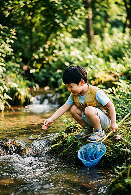 JPG 나무 편집이미지 손 어린이 자연 물 여름 강 탐험 체험 풀 개울 채집망 발견 의료성형뷰티 편집실사 AI인물포토 AI콘텐츠 자연요소 식물 계절 컨셉 사람 신체부위 CG 생태계 파일형식 AI포토