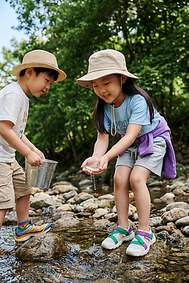 JPG 나무 편집이미지 손 어린이 자연 물놀이 소녀 소년 물 여름 친구 바위 개울 물통 즐거움 놀기 의료성형뷰티 편집실사 AI인물포토 AI콘텐츠 자연요소 식물 계절 여자 남자 감정 관계 모션 놀이 사람 신체부위 강 CG 생태계 파일형식 AI포토