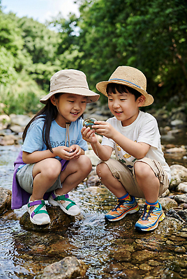 JPG 편집이미지 어린이 곤충 자연 물 여름 계곡 탐험 돌 관찰 개울 즐거움 신기함 편집실사 AI인물포토 AI콘텐츠 자연요소 동물 계절 감정 컨셉 모션 사람 강 CG 생태계 파일형식 AI포토