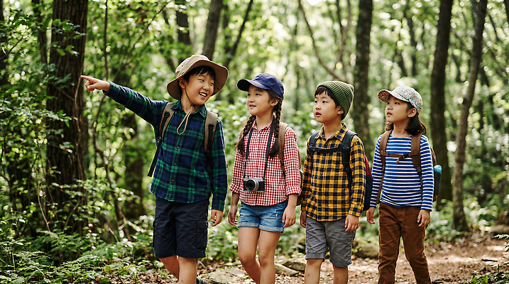 JPG 나무 편집이미지 길 어린이 자연 이야기 여름 친구 걷기 카메라 탐험 숲 즐거움 편집실사 AI인물포토 AI콘텐츠 식물 계절 감정 관계 모션 사람 전자제품 CG 생태계 파일형식 AI포토