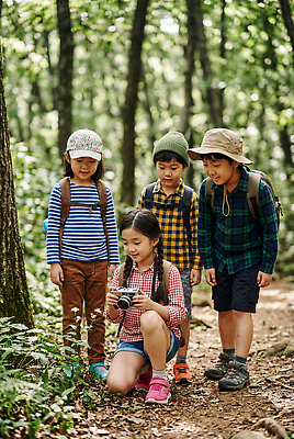 JPG 나무 편집이미지 어린이 자연 친구 카메라 환경 촬영 탐험 숲 즐거움 편집실사 AI인물포토 AI콘텐츠 식물 감정 관계 사람 전자제품 CG 생태계 파일형식 AI포토