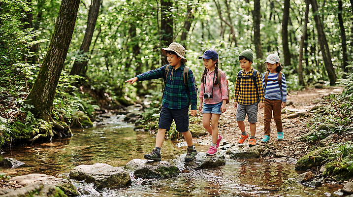 JPG 나무 편집이미지 어린이 자연 여름 걷기 우정 캠핑 탐험 돌 물가 개울 숲 편집실사 AI인물포토 AI콘텐츠 식물 계절 모션 레저 사람 풍경 친구 강 CG 생태계 파일형식 AI포토