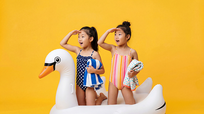 JPG 편집이미지 손 수영복 인형 놀이 소녀 여름 친구 수건 수영 보트 즐거움 백조 튜브 의료성형뷰티 편집실사 AI인물포토 AI콘텐츠 옷 계절 여자 감정 어린이 관계 조류 신체부위 위생용품 수상스포츠 배 CG 선박 파일형식 AI포토