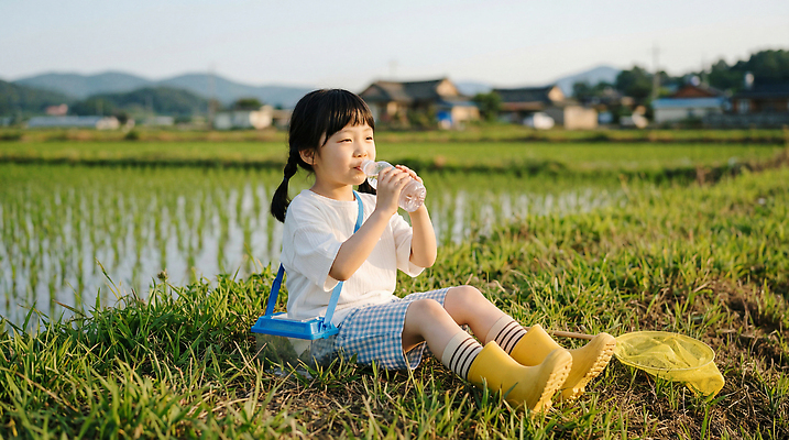 JPG 편집이미지 반바지 자연 산 주택 논 장화 앉기 풍경 소녀 소년 초원 야외 물 여름 마시기 농촌 채집망 편집실사 AI인물포토 AI콘텐츠 자연요소 계절 여자 남자 어린이 신발 농업 바지 모션 건물 시골 CG 생태계 파일형식 AI포토